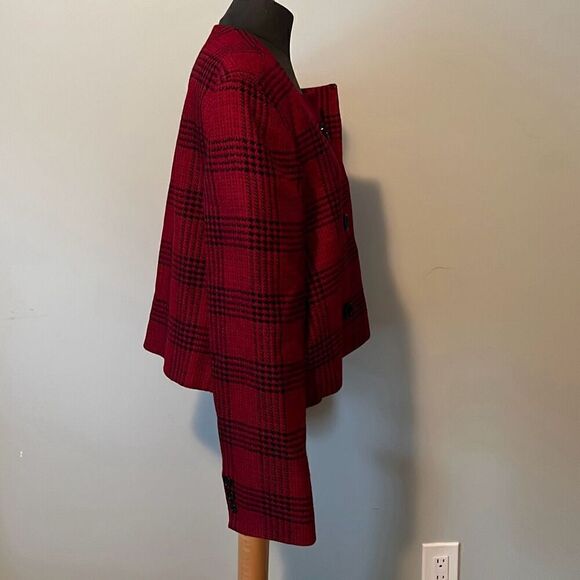 Talbots Women's Red Wool Plaid Square Neck Open Front Cropped Jacket Size 18 - Picture 7 of 12